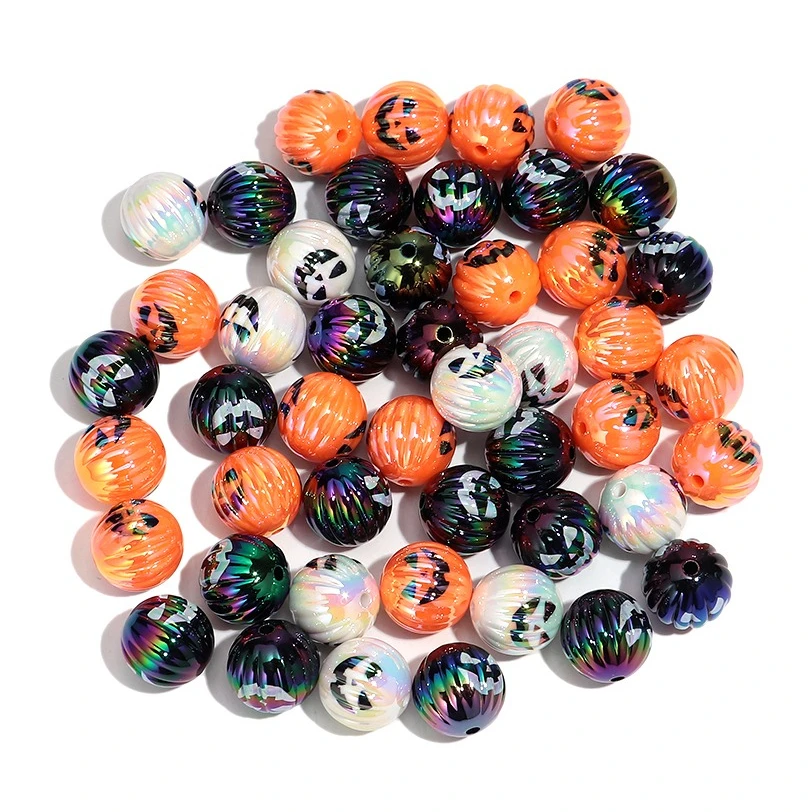 10/20pcs Halloween Demon Print Acrylic 16mm Pumpkin Round Loose Spacer Beads for DIY Jewelry Bracelet Necklace Decor Accessories
