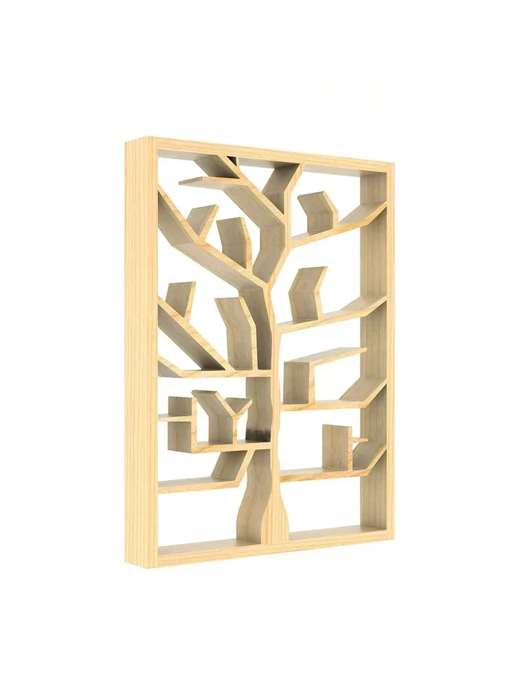 

American Creative Tree Bookshelf Solid Wood Floor Screen Partition Shelf No Punching Display Cabinet