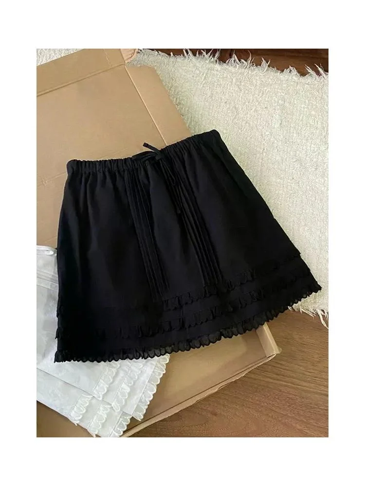 Faionable Faltenrock, weißer A-Linien-Rock, Sommer 2025, Polyesterstoff, Vintage-Stil, mittlere Taille, Polyesterfaser