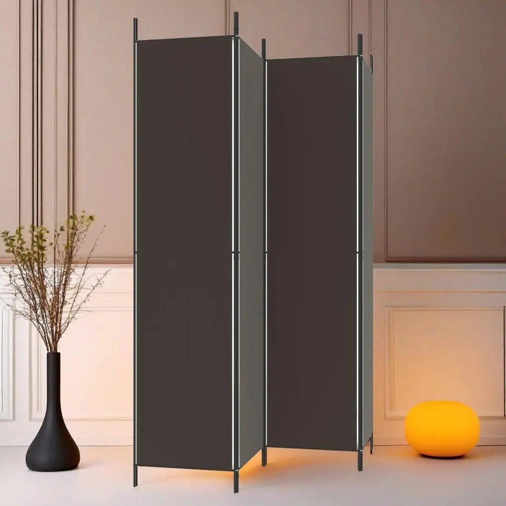 Brown 4-Panel Fabric Room Divider - 200x220 cm Privacy Screen for Home Decor