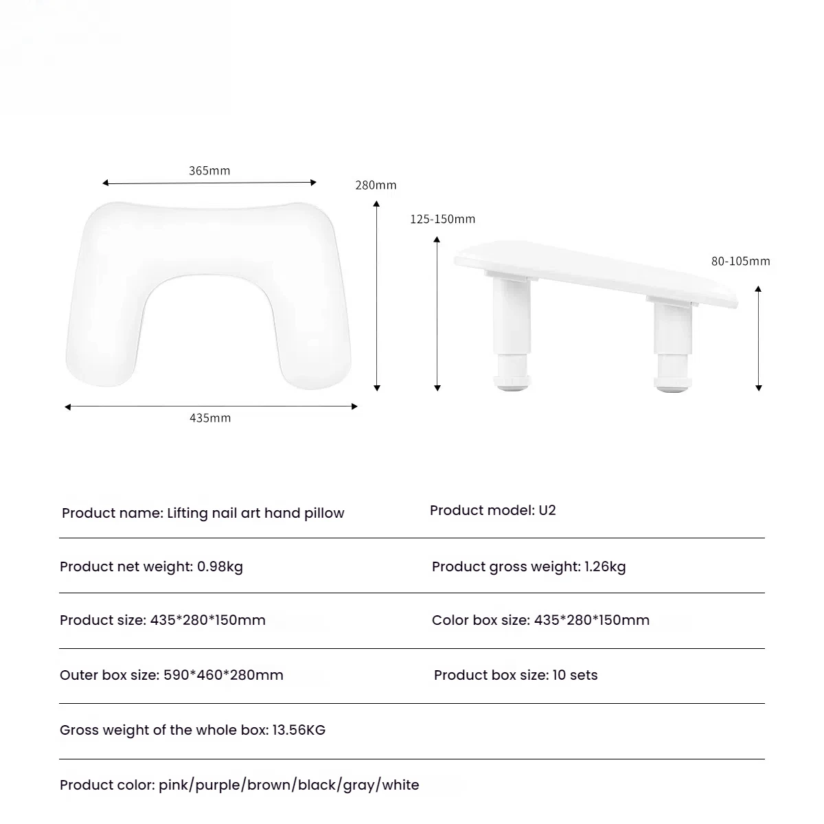 1PC U2 Adjustable U-Shaped Nail Arm Rest Microfiber PU Leather Hand Pillow Removable Height Control Comfortable Hand Manicures