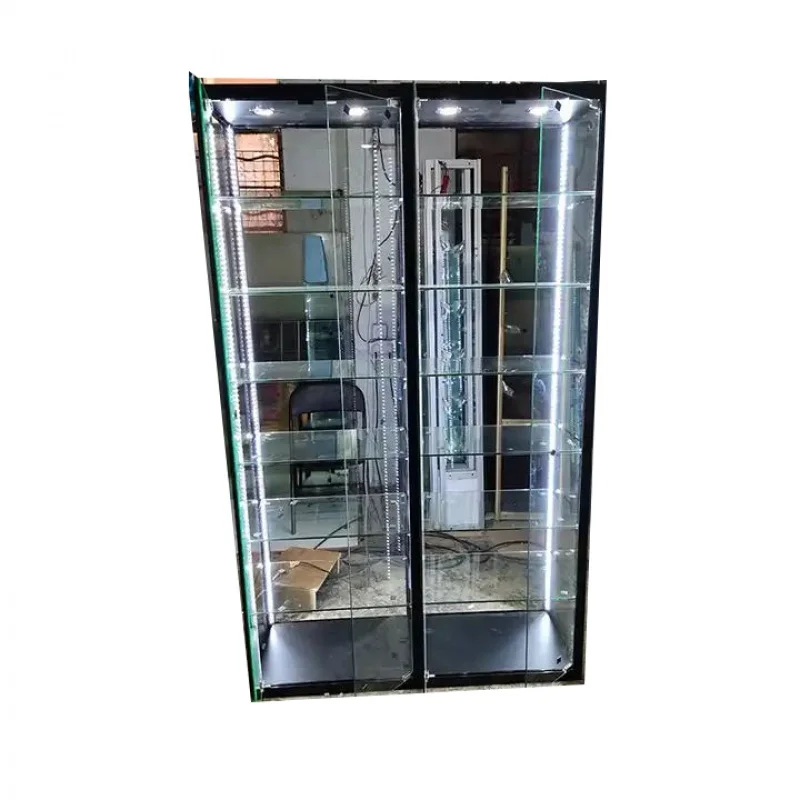 custom.Good quality Smoke simple design aluminium alloy and glass jewelry display cabinet display showcase for sale