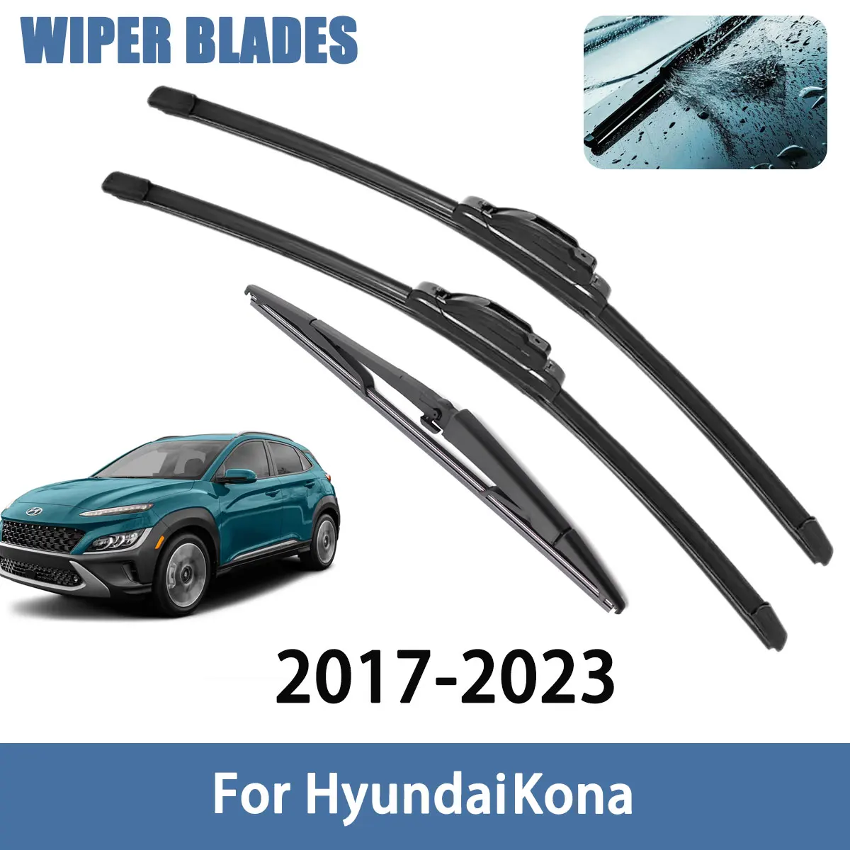 Auto-Wischerblätter für Windschutzscheibe vorne und hinten für Hyundai Kona 2017-2023 Auto-Zubehör Styling