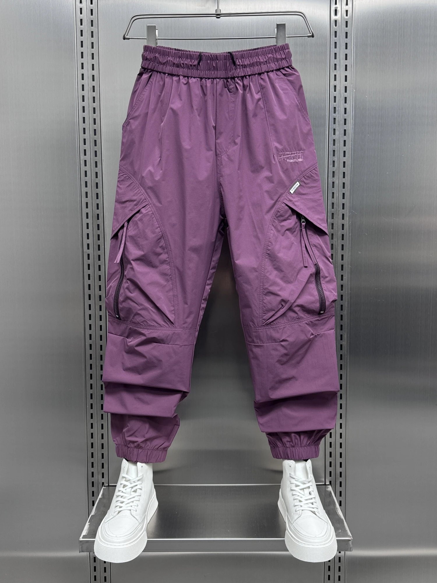 

Модные повседневные рабочие брюки для мужчин: летние, новые, с молниями на манжетах, фасон «харем», для активного отдыха, укороченные, свободного кроя, дышащие, эластичные