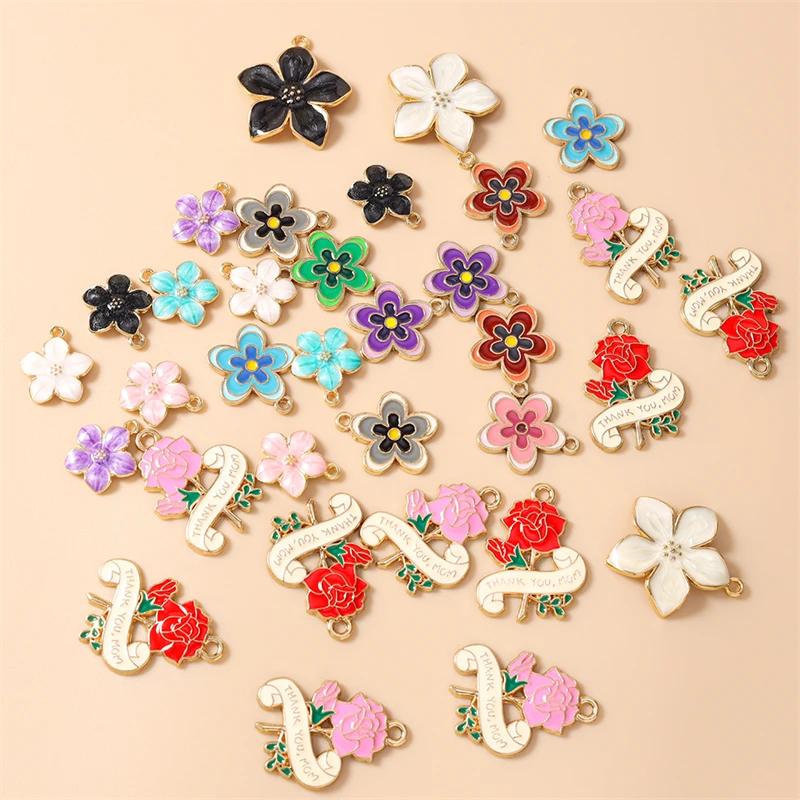 10pcs Cute Colorful Enamel Flower Charms Pendants for Making Drop Earrings Necklaces Bracelets DIY Crafts Jewelry Accessories ﻿