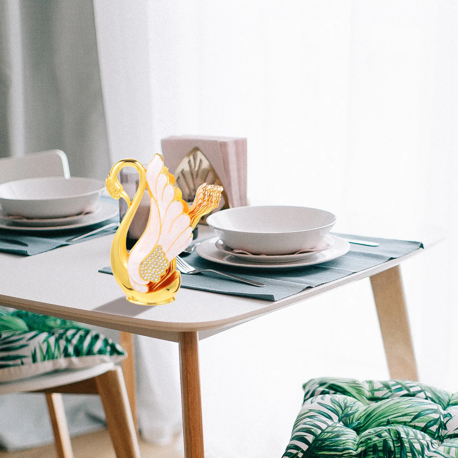 

1 set Swan Holder Set Metal Dessert Stand Smooth Coffee Ice Cream Fruit Fork Storage Rack Kitchen Decorative Fork Tool