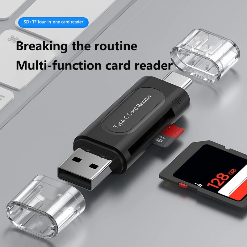 Pembaca Kartu Seluler Multifungsi Empat Dalam Satu USB 2.0 Pembaca Kartu Mini SD TF Penyimpanan Eksternal Hitam untuk Memory Stick