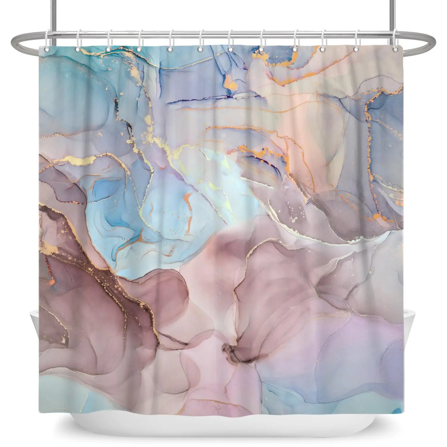 Marble Shower Curtain, Modern Abstract Luxury Ink Texture Watercolor Art Bathroom Curtain Ombre Waterproof Fabric Bath Curtain