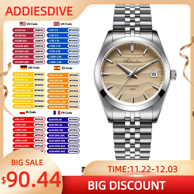 ADDIESDIVE Sport Desert Dail Men Automatic Mechanical Watch NH35A 100M Waterproof Fashion Watches Sapphire Glass 39mm WristWatch