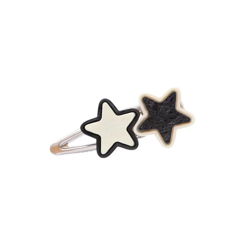 Two Stars Hair Clip Sweet Girls Y2K Hairpins Women Forehead Broken Side Clips Makeup Hair Accessories Headdress Clip Black White