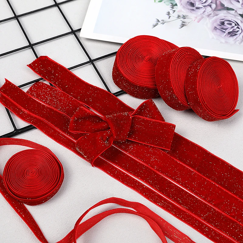 10/15/20/25 มม.ริบบิ้นกํามะหยี่ Handmade งานแต่งงานตกแต่ง Dark Red Single Face ไนลอนกํามะหยี่ริบบิ้นของขวัญคริสต์มาสใหม่ปี Noel