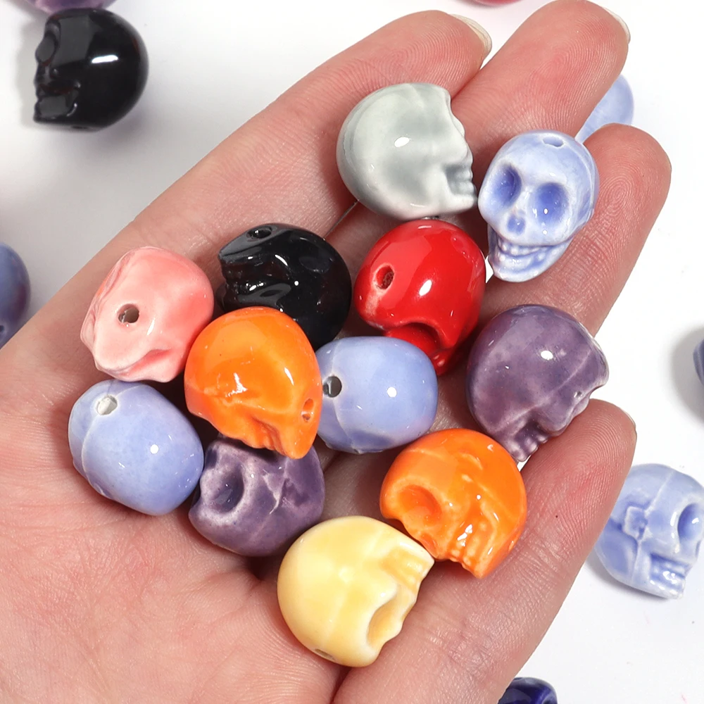 5pcs Colorful Skull Beads Ceramic Beads Halloween Decoration Loose Beads for DIY Bracelet Necklace Making Jewelry Accessories