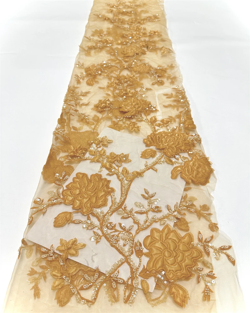 Elegante tela de encaje de malla francesa con bordado de cuentas y lentejuelas para vestidos de novia, diseño africano nigeriano con cuentas para mujer