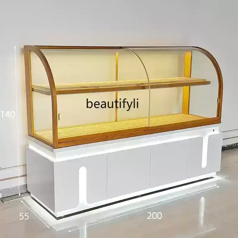 

Bread Side Cabinet Birthday Cake Model Baking Shelf Curved Glass Showcase