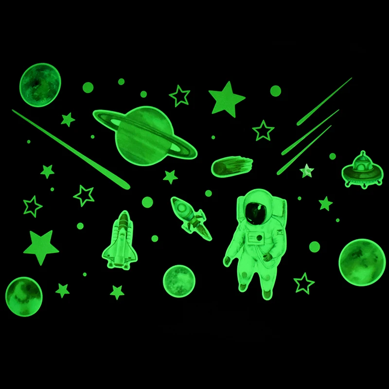 

Luminous Astronaut Rocket Planets Glow In The Dark Wall Decal Baby Kids Room Bedroom Home Decoration Fluorescent Wall Sticker