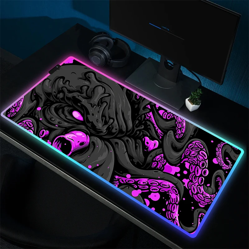 Borracha Gaming Mouse Pad com LED Backlit, Non-Slip Mousepad, RGB Dragão japonês, Gamer HD Print, Acessórios de computador, XXL