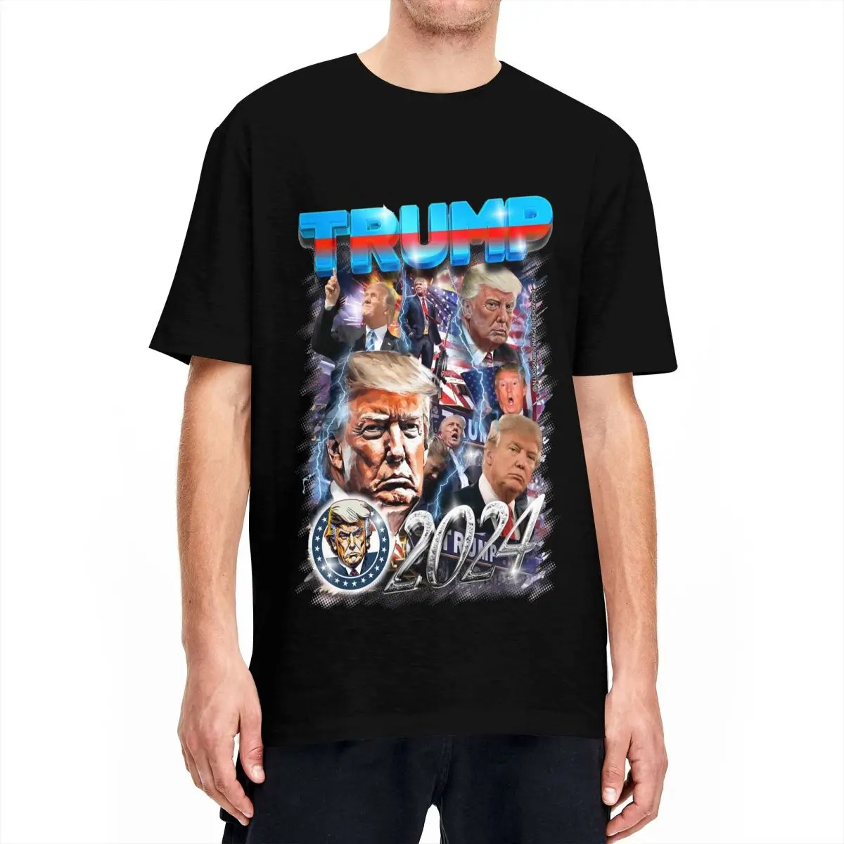 Trump 2024 T-Shirt Men's Cotton Tops Shirts Funny Round Neck Short Sleeve