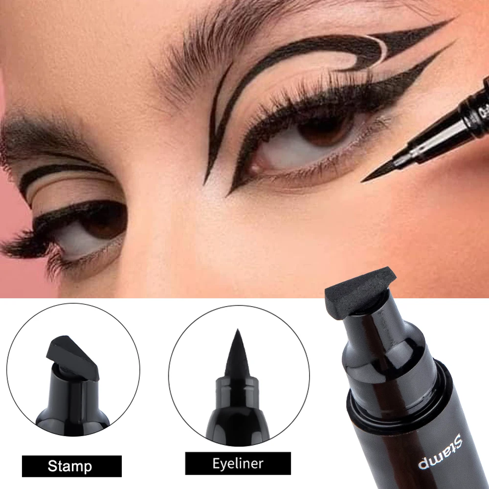 Dwustronny stempel płynny Eyeliner wodoodporny szybkoschnące 2 w 1 czarny długopis Eyeliner Make Up dla kobiet kosmetyki szybka wysyłka