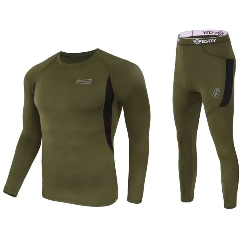 Pop Winter New Men Thermal Underwear Sets Compression Fleece Sweat Quick Drying Thermo Underwear Men Clothing Long Johns
