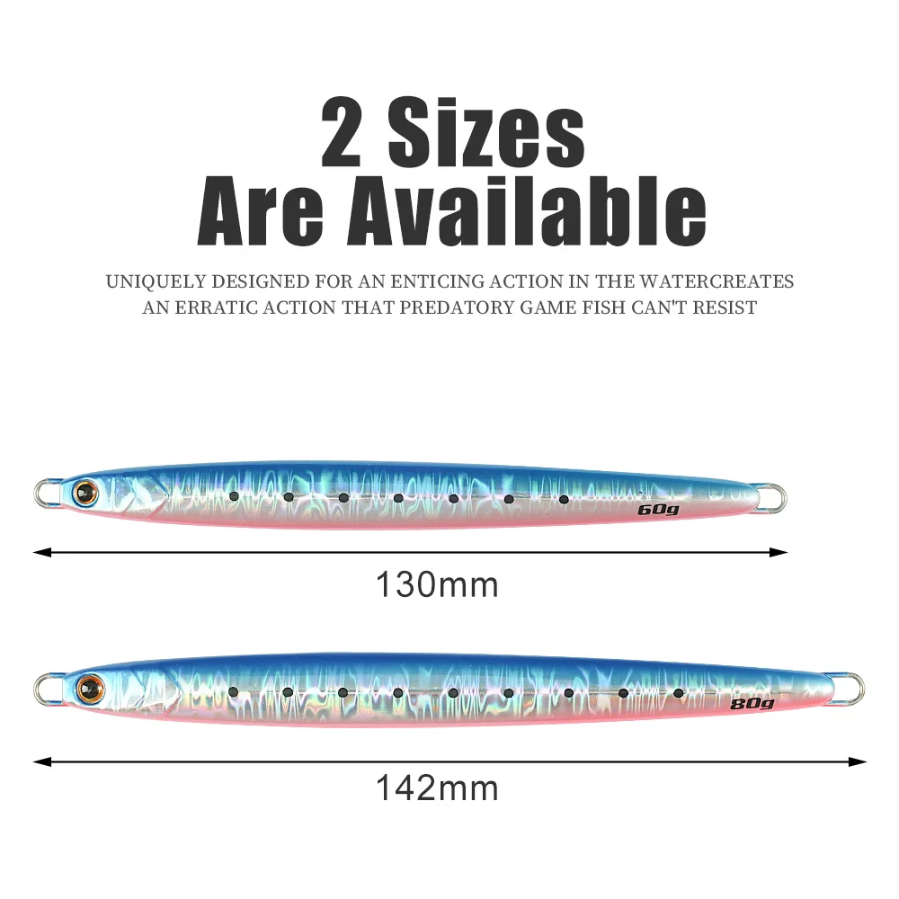 CASTFUN Long Metal Jig Fishing Lure Slow Cast Jigging Spoon 60g 80g Artificial Shore Metal Bait Fishing Lure