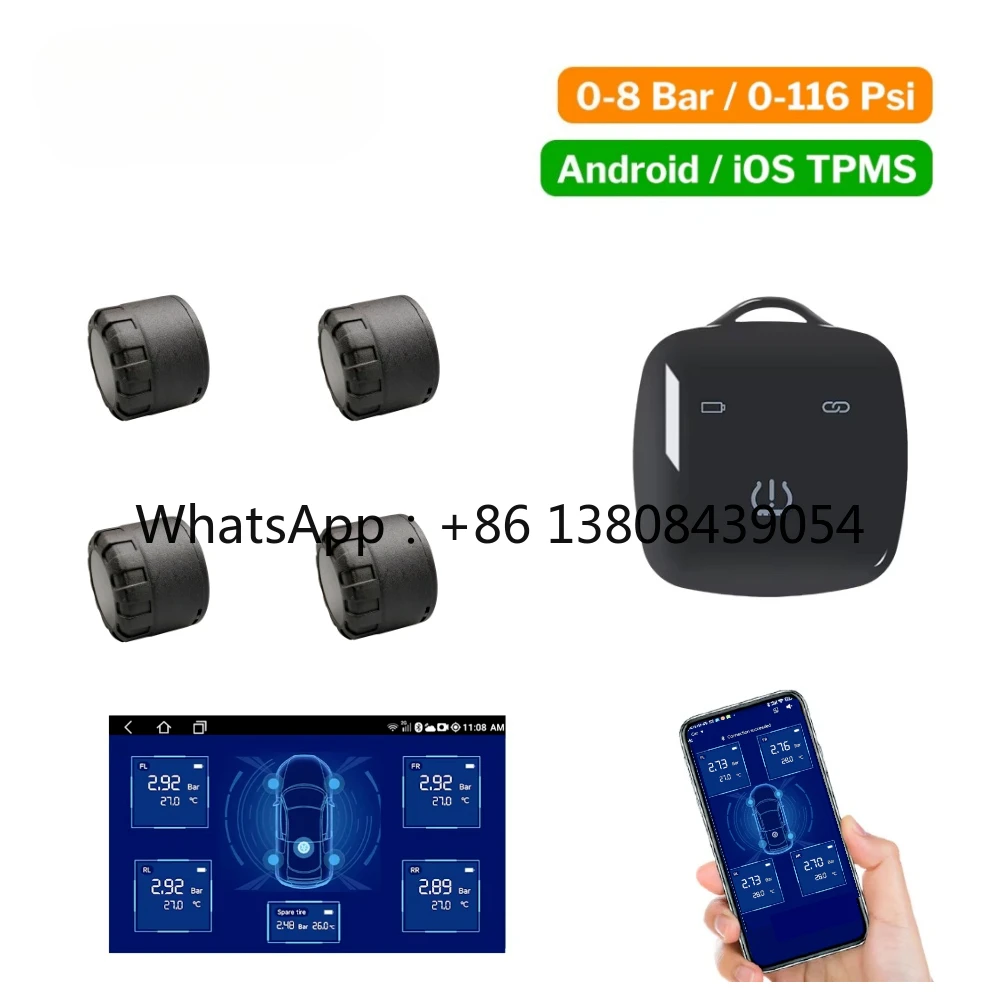 Car BL8 External TPMS Sensor with Receiver and Mobile APP Compatible with Android & IOS
