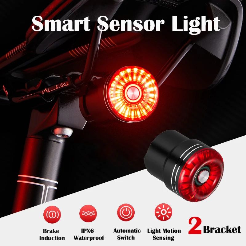 Toptrek Bicycle Smart Auto Brake Sensing Rear Light IPx6 Waterproof LED Charging Cycling Taillight Bike Rear Light Accessories