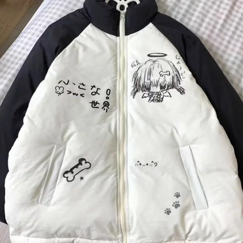 Japanese Kawaii Zipper Coat Casual Women Long Sleeve Cartoon Print Sweet Style Clothing Cute Harajuku Subculture Parkas Autumn
