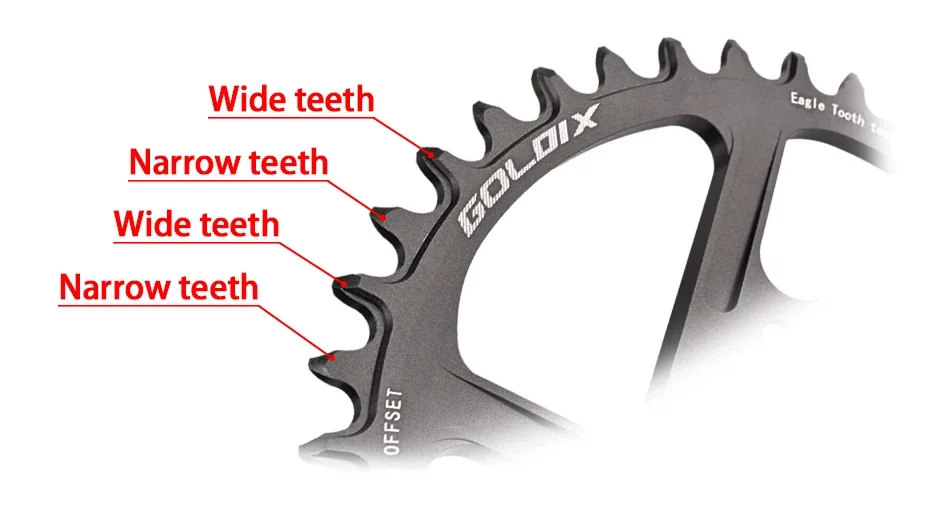 GOLDIX Ultraleichtes Fahrrad-Kettenblatt 0/3/6mm Offset Breite Schmale Zähne 30/32/34/36/38T für 3-Bolzen-Kurbelgarnitur MTB Einzelkurbel – Detail 5