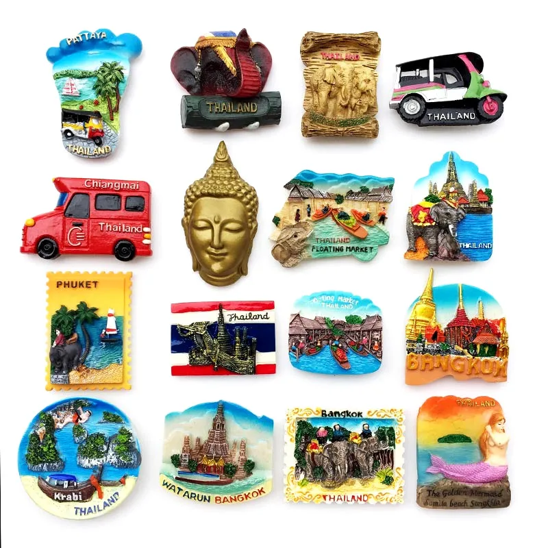 3D Resin Painted Magnets for Fridge Decoration Thailand Bangkok Chiang Mai Tourist Souvenir Magnetic Refrigerator Stickers