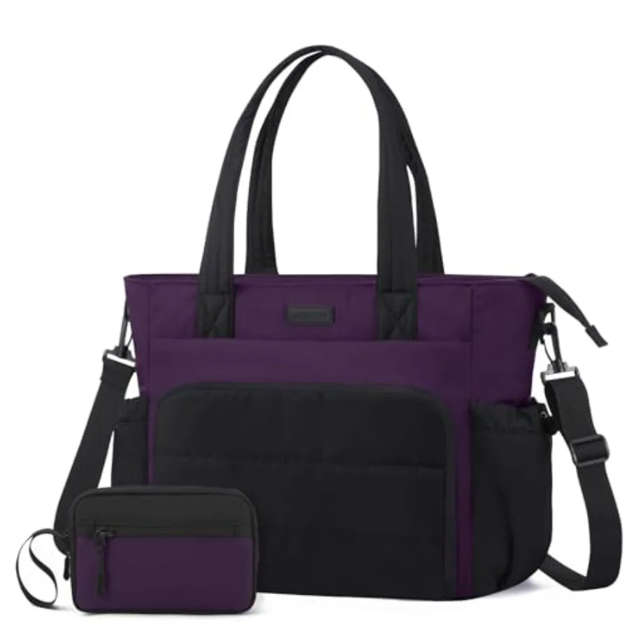 

LOVEVOOK Tote Bag for Women 15.6 Inch Puffer Laptop Work Tote with Cup Holder Quilted Nurse Bag for Travel Gym Daily Use