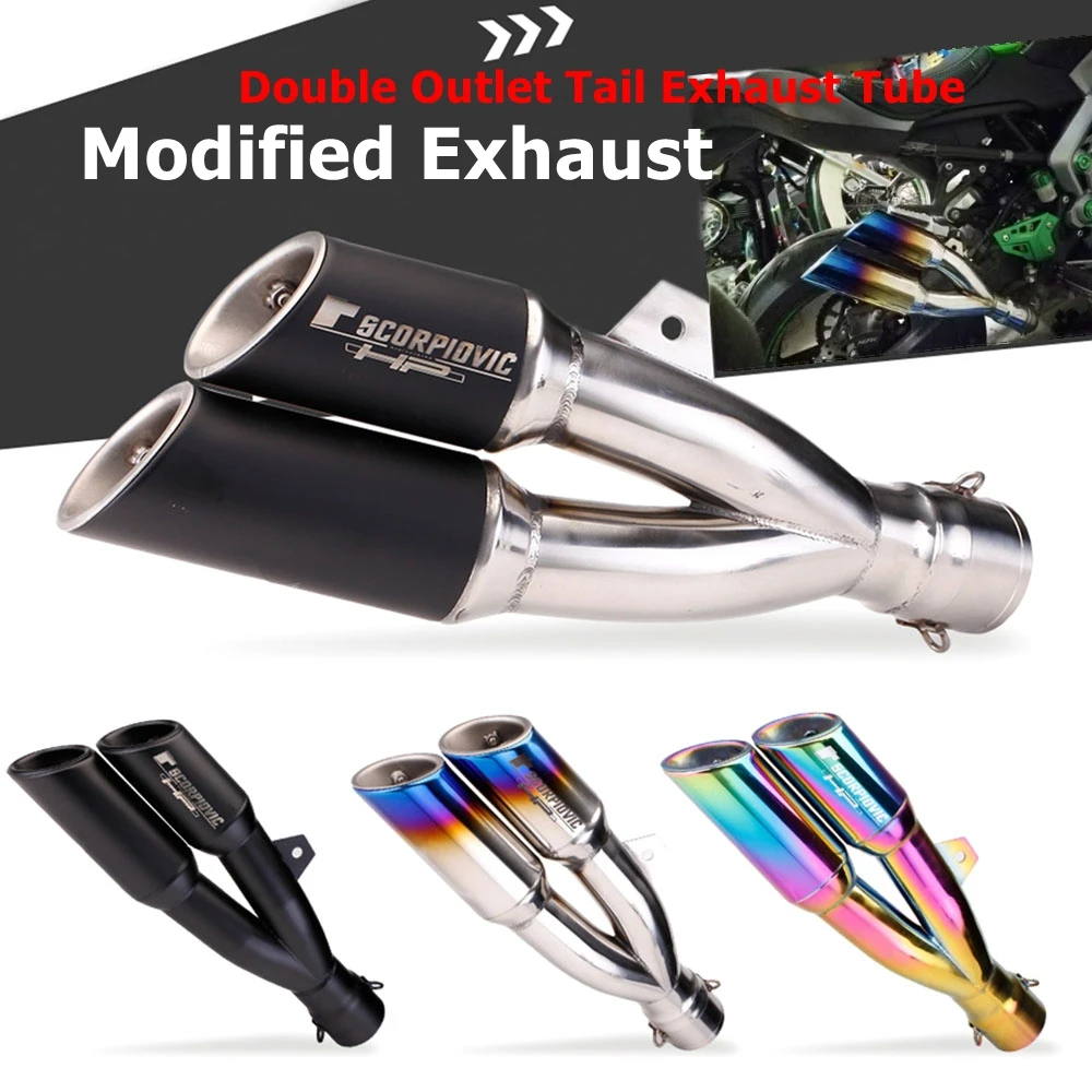 Universal 51MM Motorcycle Exhaust Muffler Modify Dual Outlet Tail Exhaust Tube For CBR650R R3 R6 MT07 250SR Ninja250 Z400 502C