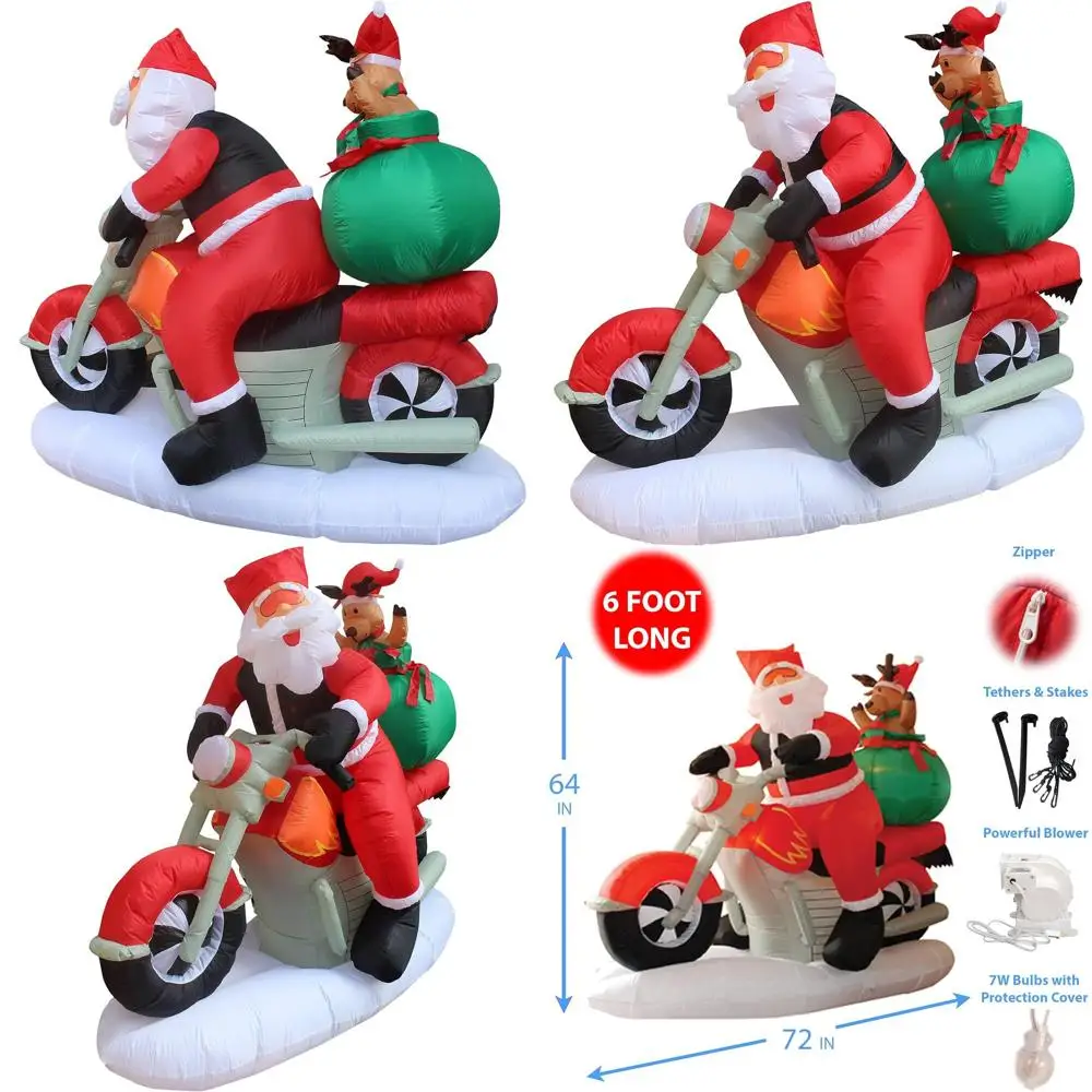 

Durable Outdoor Christmas Inflatable Santa Claus and Reindeer Motorcycle - Heavy-Duty Weather-Resistant Yard Decoration with Bui