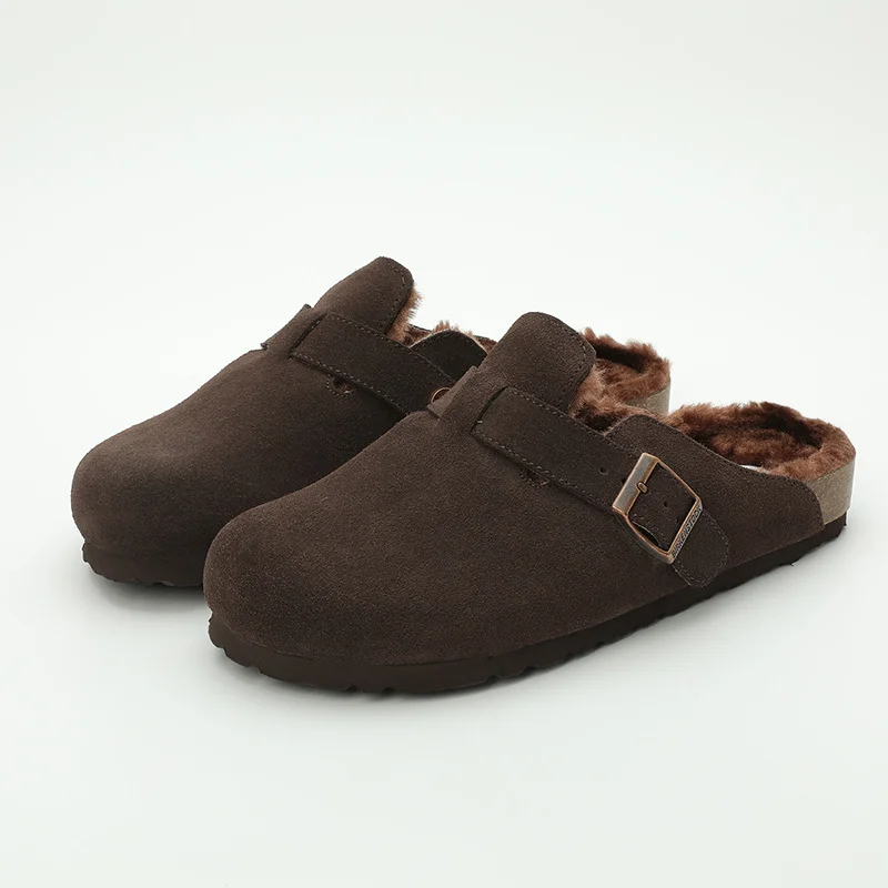 2026 Autumn and Winter High-Quality Vintage Fleece-Lined Buckle Mules, Comfortable Slip-On Shoes for Couples