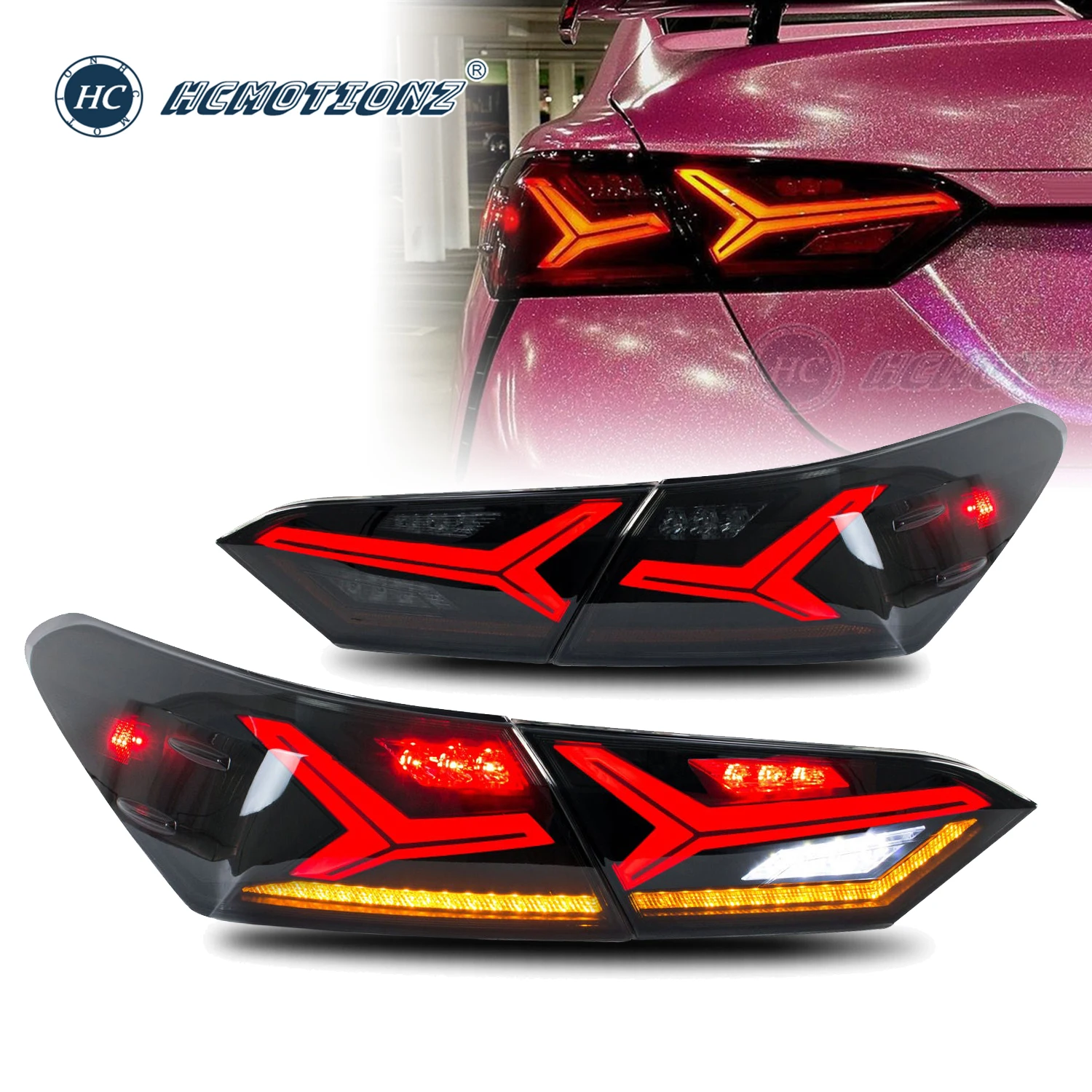 

HCMOTIONZ Car Back Lamps for Toyota Camry DRL Start UP Animation 2018-2024 LED Tail Lights Assembly Lighting System