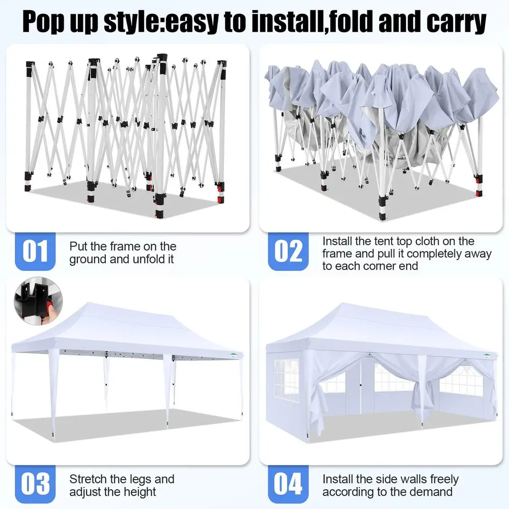 10x20 Pop Up Canopy with 6 Sidewall, Commercial Canopy UPF 50 Waterproof Outdoor Gazebo with Carry Bag, Tents for Parties with view 5