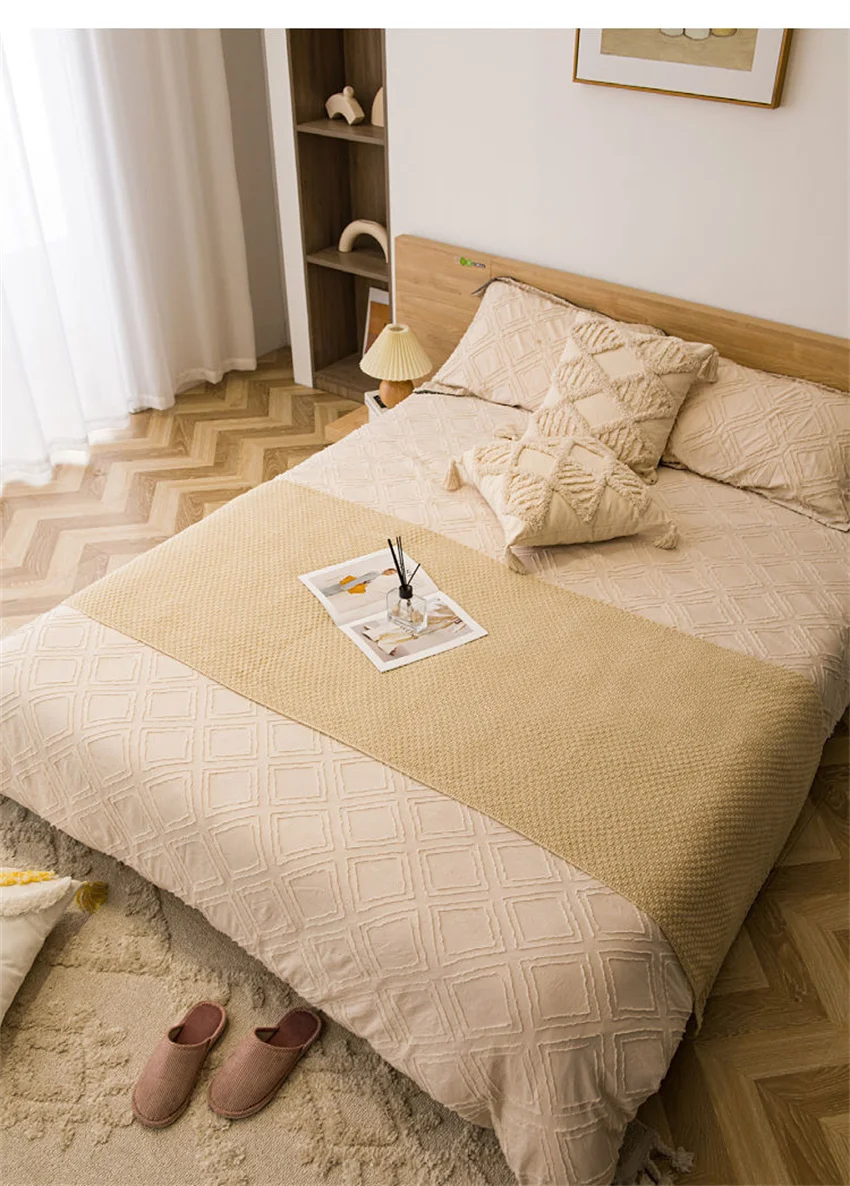 Nordische Decken für Bett, Sofa, Couch, grob gestrickte Tagesdecke, gestrickte Überwurfdecke mit Quaste, einfarbige Waffel-geprägte Decke – Detail 12