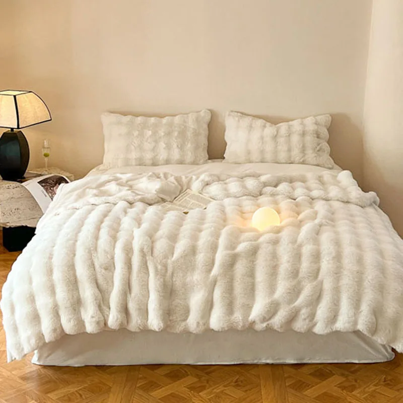 Tuscan Faux Rabbit Fur Winter Warm Blankets for Beds High End Thicken Plush Throw Blanket Soft Comfortable Warmth Sofa Blanket