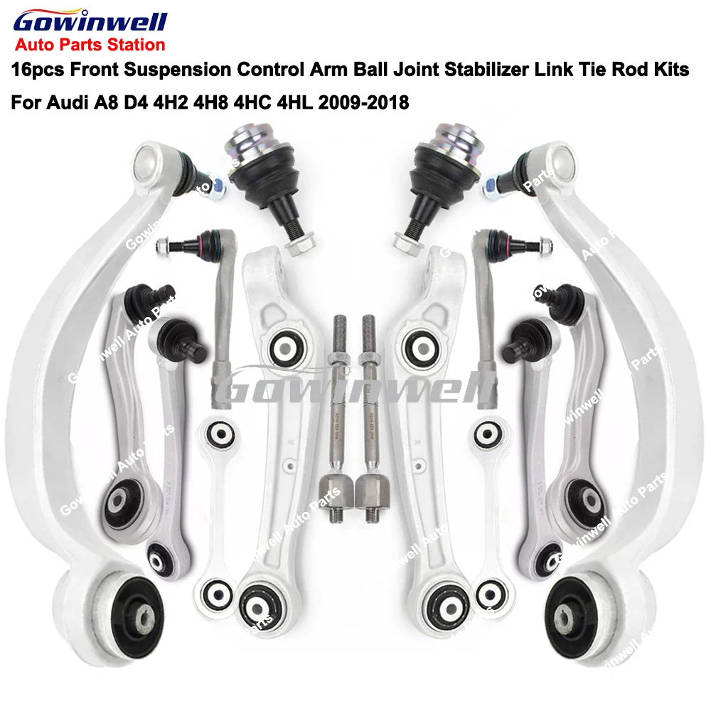 

16pcs Front Suspension Control Arm Ball Joint Stabilizer Link Tie Rod Kits For Audi A8 D4 4H2 4H8 4HC 4HL 2009-2018 4H0407693F