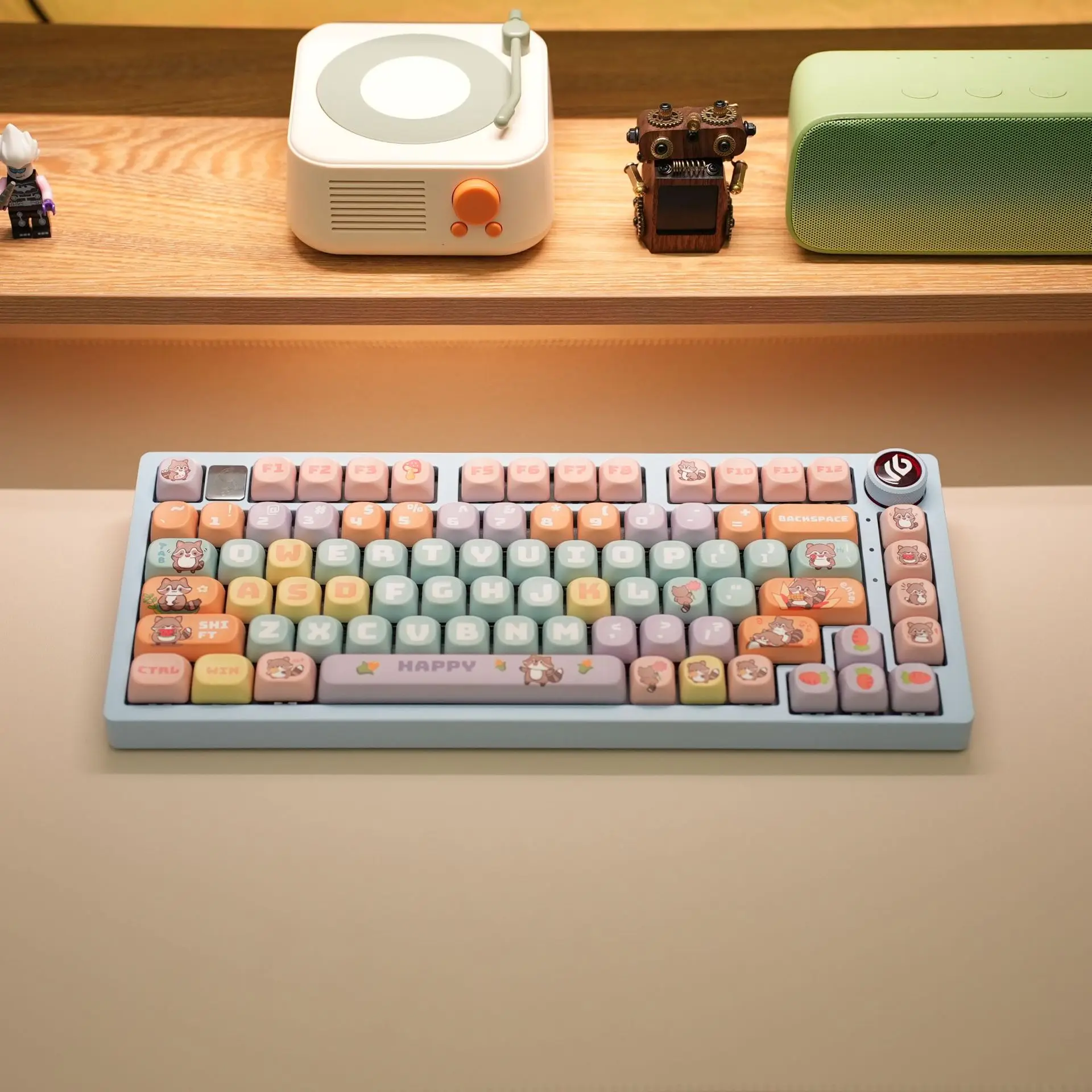 

PBT sublimation keycap MOA height full five-sided cute raccoon five-sided mechanical keyboard universal full set of keycaps