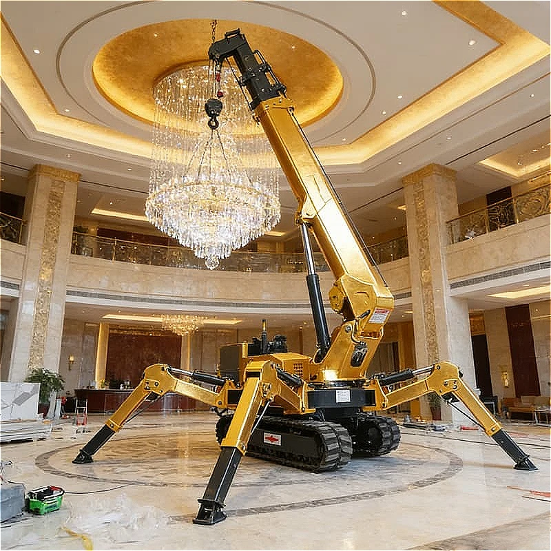 Mini Crawler Spider Crane 3 Ton Hydraulic Telescopic Boom with Outrigger Glass Wall Lift Platform Window Installation Customized