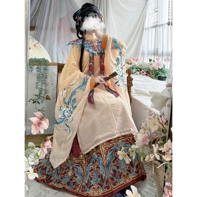 Ming-made stand-up neck shirt, horse skirt, cloud shoulder embroidery, spring and autumn style