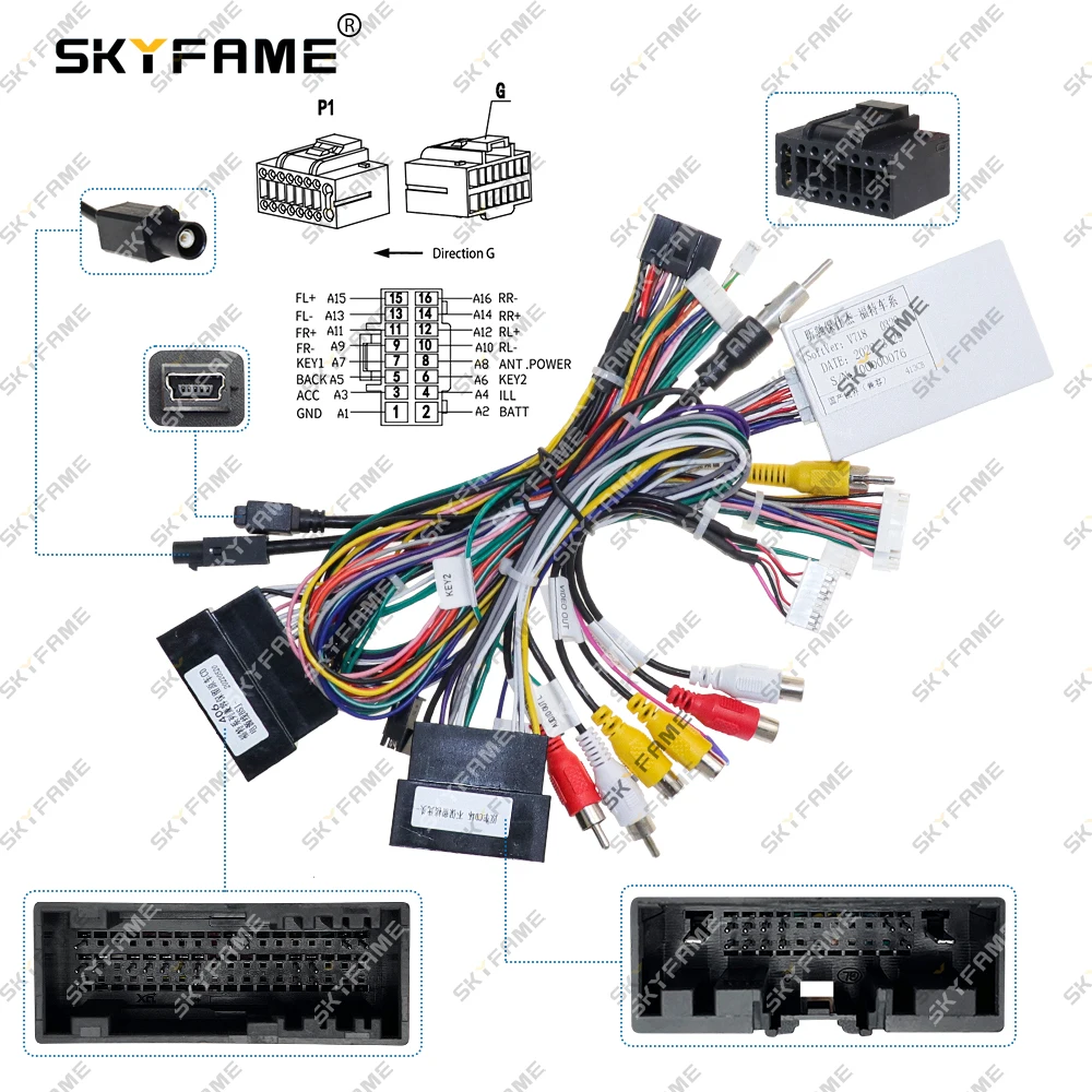 SKYFAME Car 16pin Wiring Harness Adapter Canbus Box Decoder Android Radio Power Cable For Ford Edge