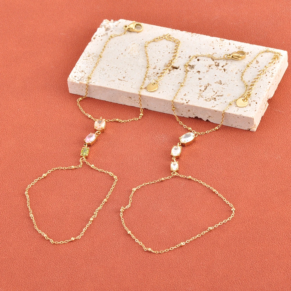 Lokaer Exquisite Zirkon-Perlen-Handkette, Fingerarmband, Edelstahl, Hochzeit, Brautschmuck für Frauen, Geschenk B26011
