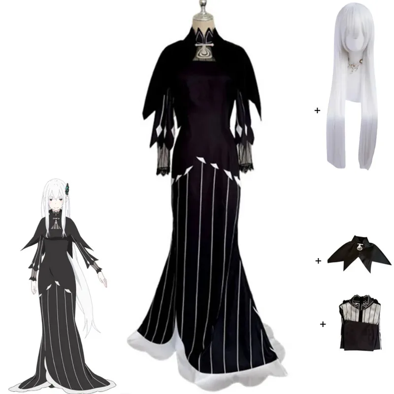 

Anime Re:Life in A Different World From Zero Echidna Cosplay Costume Black Evening Dress Long Skirt Wig Woman Sexy Carnival Suit