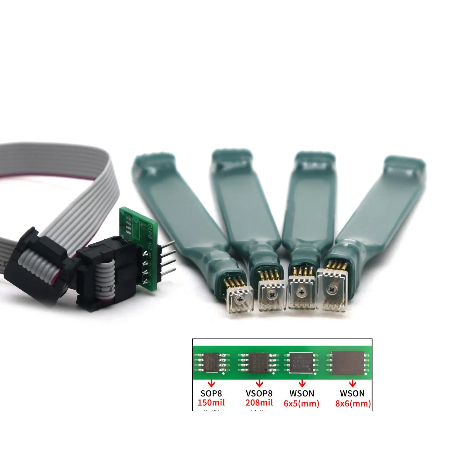 SOP8 Spring-Loaded Pogo Pin Probe Fixture SMD In-Circuit Flashing Clip 4.2mm 5.5mm 6.4MM 8.4MM VSOP8/WSON/WSON Burning Reading