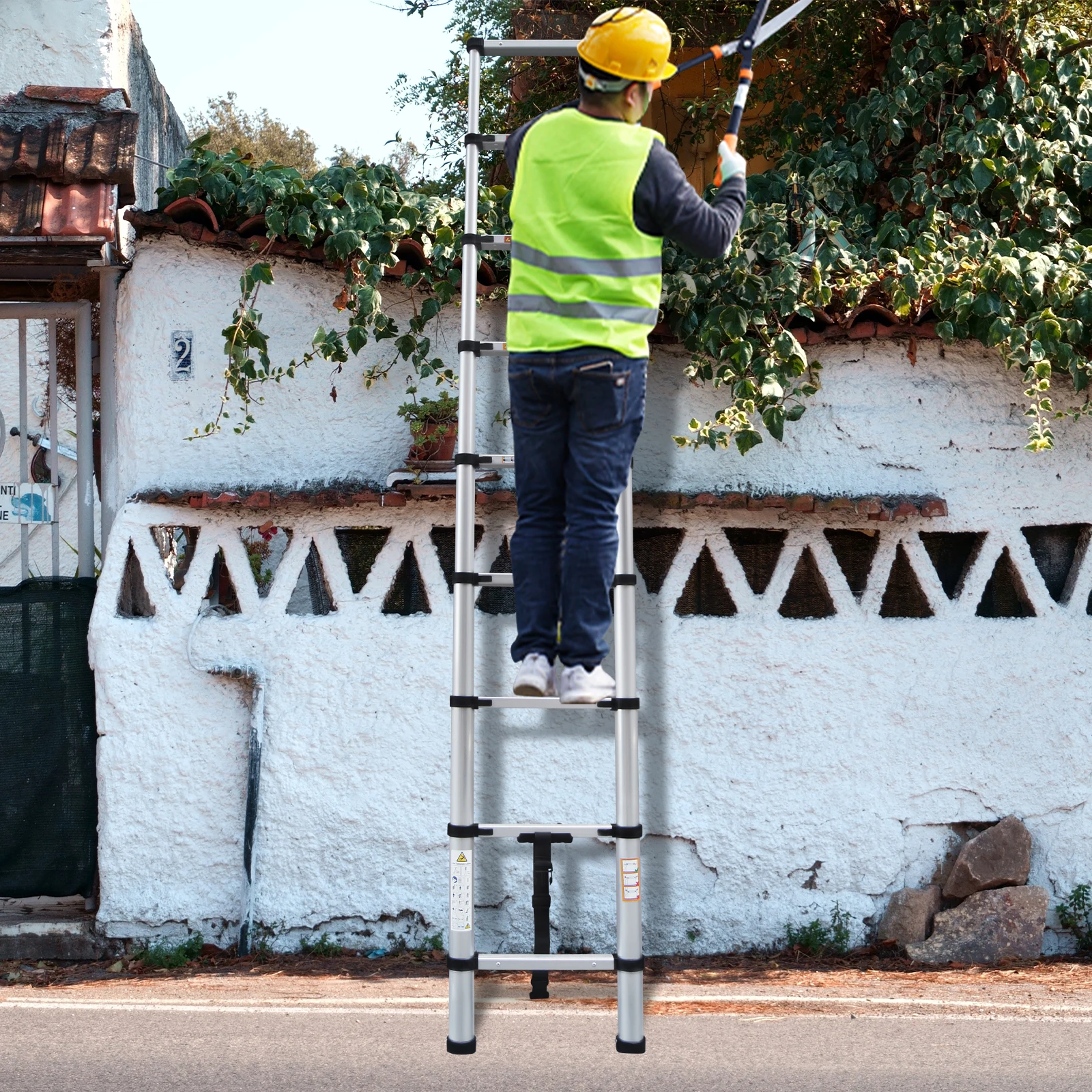 2.6M Telescopic Ladder Multi-Purpose Folding Aluminum Extension Ladder Loft Ladder Extendable Telescoping Ladder Foldable Ladder