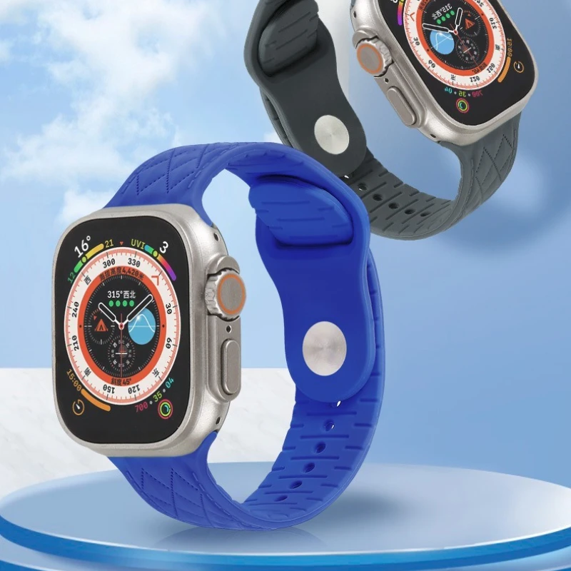 

For The New Fashionable Silicone Diamond-shaped Checkered Strap of ApplewatchS10, Iwatch9876se Apple Watch Strap Ultra