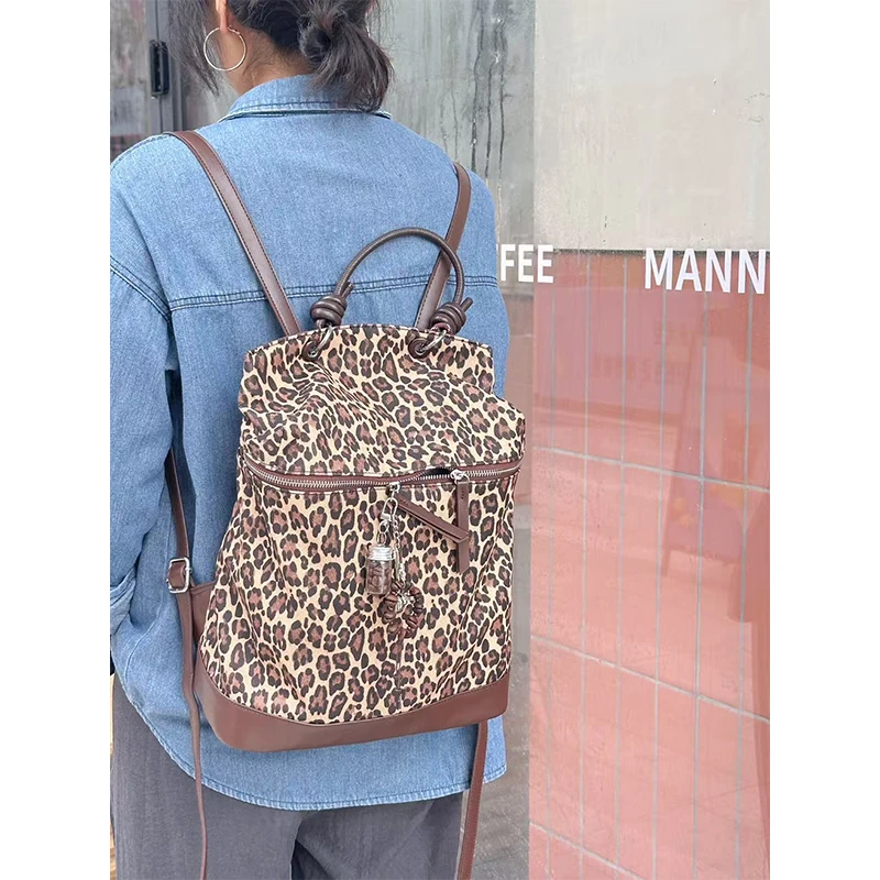

European And American Retro Sexy Leopard Print Backpack With Personalized High-end Feel And Large Capacity Travel Backpack Trend
