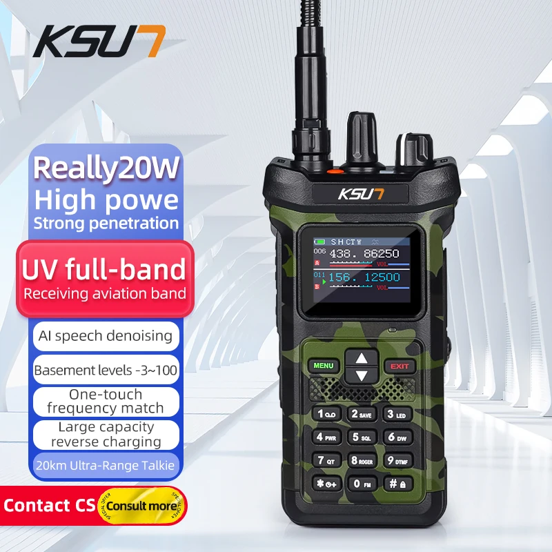 KSUT UV119D VHF UHF banda Dual Ham Radio linterna carga inversa intercomunicador 20W Walkie Talkie de alta potencia para la industria al aire libre