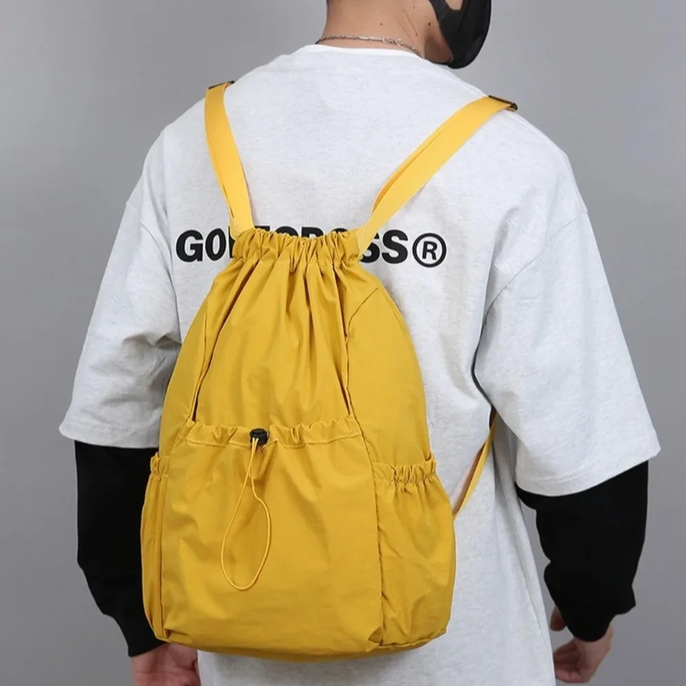 

Casual Solid Color Travel Backpack Lightweight Korean Style Drawstring Backpack Large Capacity Nylon Student Schoolbag Teenagers